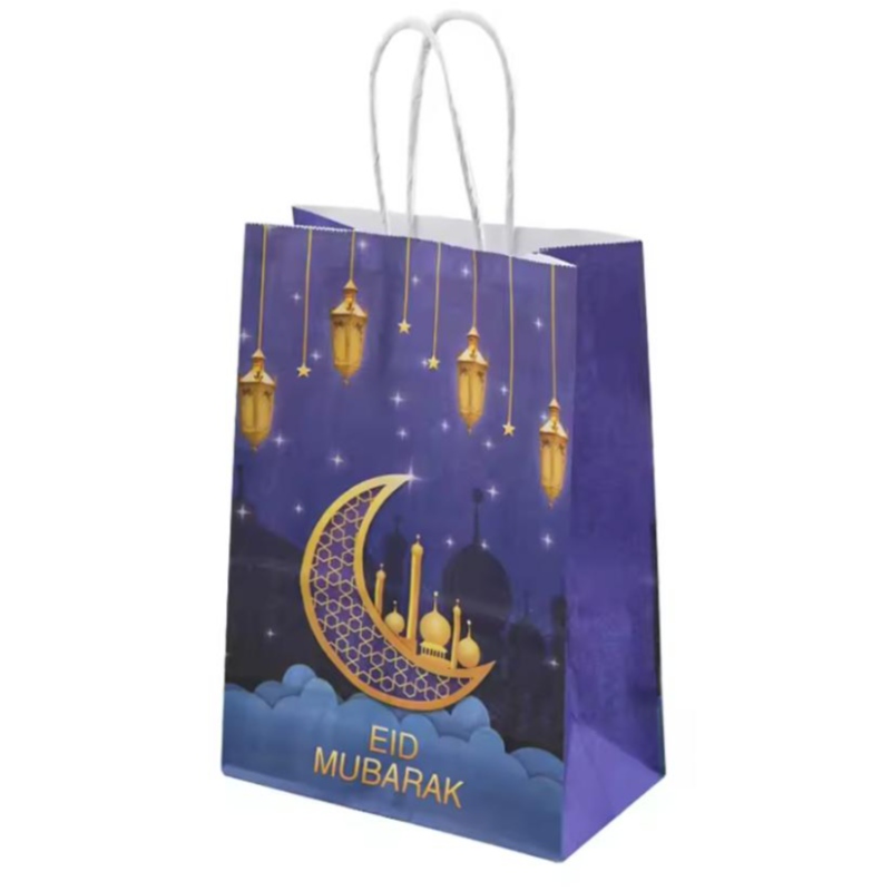 Търговия на едро Eid Mubarak Party Gift Kraft Paper Bag Ислямски мюсюлмански фестивал Декорация Рамадан Goodie Bags